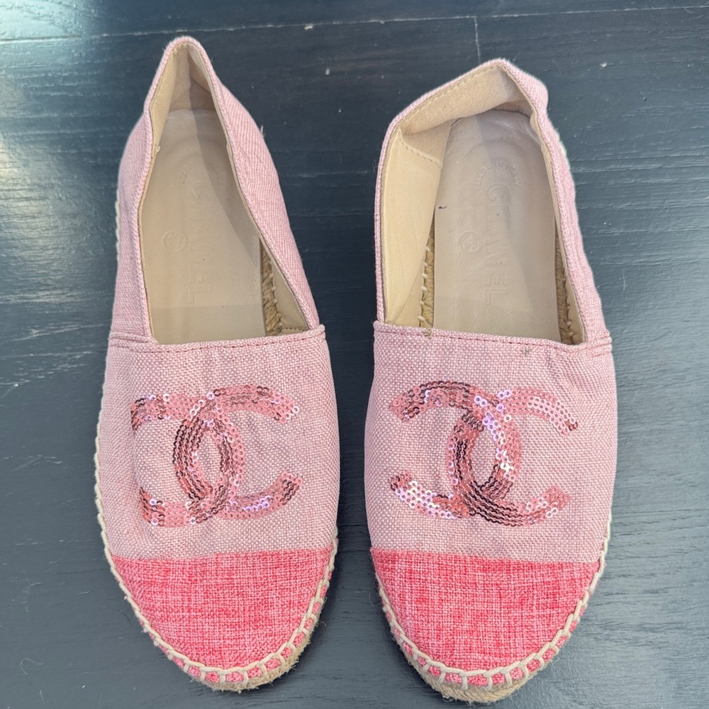 CHANEL Light Pink Sequin Espadrilles